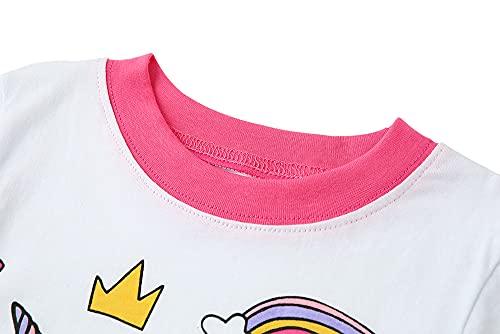 Qiilaro Girl's Pyjamas Unicorn Moon Short Sleeve Top Pants Sleepwear 2 Piece Outfit, Pink-white, 6 Years