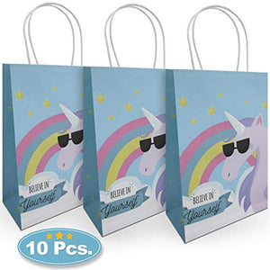 Unicorn Party Bags (10 Pack) Paper Bags with Handle | Unicorn Party Supplies 