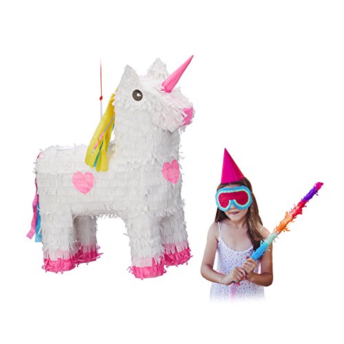 Hanging Unicorn Pinata, Children, Girls, Birthday Party, White-Pink