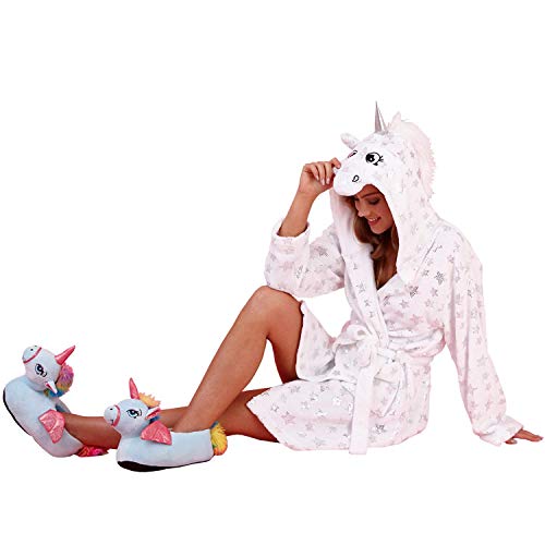 White & Silver Unicorn Hooded Dressing Gown Robe 