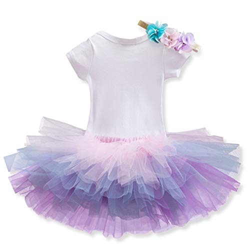 Unicorn Multi-Layer Tutu 1st ONE Birthday | 3 Pcs Outfits Romper+Skirt+ Flower Headband