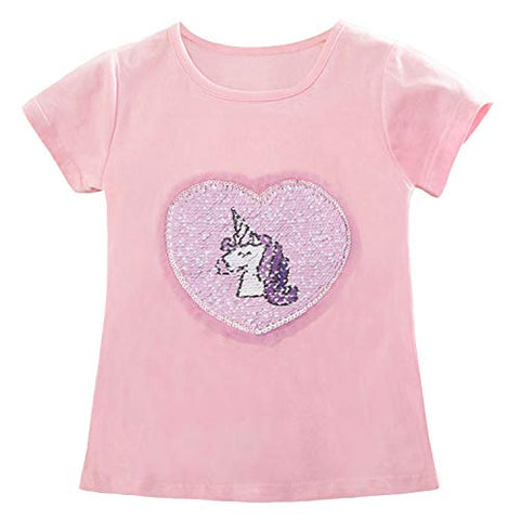 TTYAOVO Girls Cotton Unicorn T-Shirt,Kids Short Sleeve T-Shirt Cute Unicorn Printing Tee Size 5-6 Years Unicorn-Heart