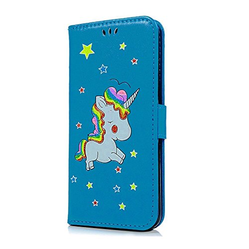 E-Mandala iPhone 7 Plus iPhone 8 Plus Case Unicorn PU Leather Flip Case Wallet Cover with card holder kickstand Shell Soft TPU Silicone Bumper - Blue