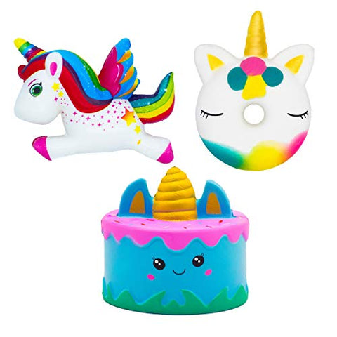 3 Pack Kawaii Jumbo Squishies | Assorted Unicorn Designs | Kids, Teens, Adults Gift Idea