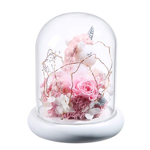 Floral Unicorn In Glass Dome | Ideal Valentines Gift 