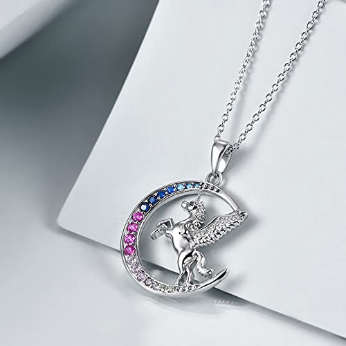 Sterling Silver Unicorn & Moon Necklace 