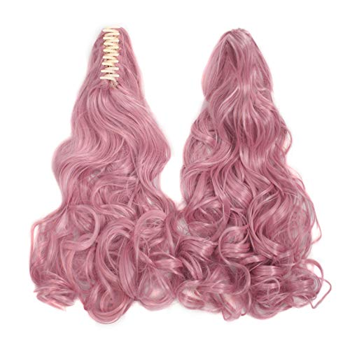 MapofBeauty Lolita Long Curly Clip on Ponytails Cosplay Wig (Rouge Pink)