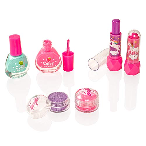 Style Girlz Unicorn Carry All Cosmetic Set - Girls Make-up Kit - Nail Polish - Eye Shadow - Lip Balm - Stick On Nail Stickers