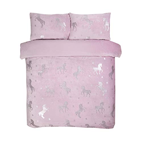 Pink & Silver Unicorn Double Duvet Cover Set