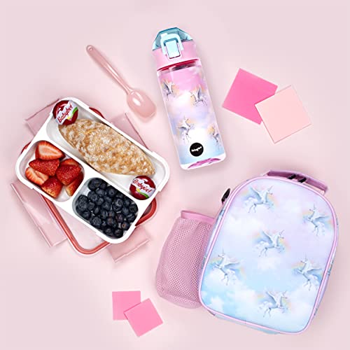 Fringoo - Unicorn Sky - Kids Water Bottle - BPA Free Water Bottles - Black Flip Top Water Bottle - Reusable Water Bottle - 600 ml / 20 Oz