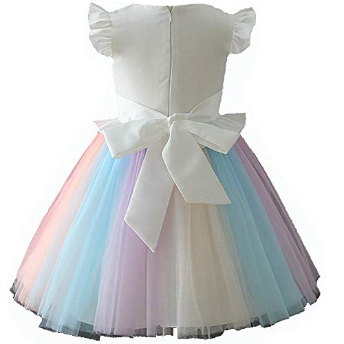 Girls Unicorn Costume Dress Princess Flowers Rainbow Dresses up Child Cosplay Wedding Party Tutu Sleeveless Fancy Up (4 - 5 years)