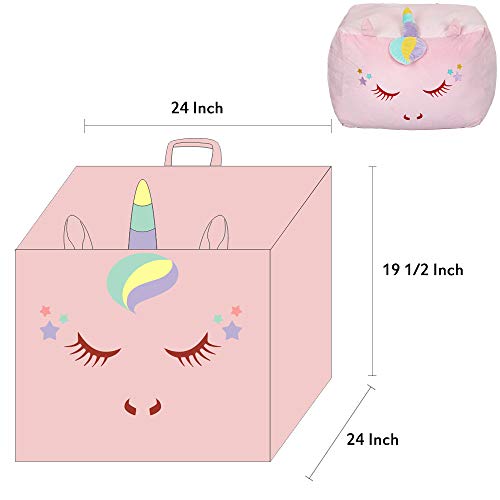 Unicorn Bean Bag Large Toy Organizer Velvet Extra Soft Light Pink