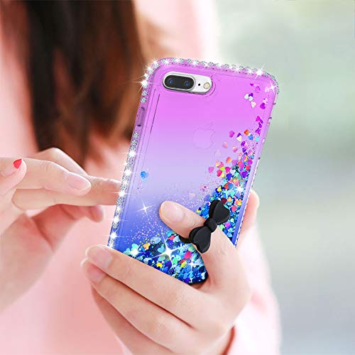 LeYi Case for iPhone 7 Plus 8 Plus with Tempered Glass Screen Protector [2 pack], Girl 3D Glitter Liquid Cute Personalised Clear Silicone Gel Shockproof Phone Cover for 7 Plus 8 Plus Turquoise Purple