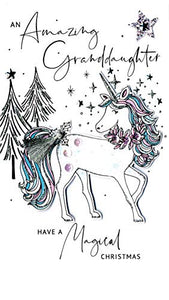 Granddaughter Unicorn Embellished Christmas Card | Hand-Finished 