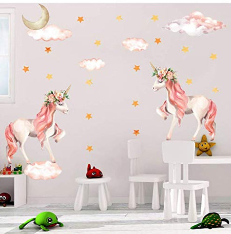 Pack of 2 Unicorn Wall Stickers - Unicorn & Flowers 