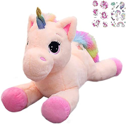 Kids Soft Toy Unicorn Plush | With Multi-Coloured Rainbow Tail | Pink 15'' | Georgie Porgy