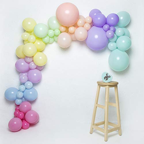 Pastel Balloon Arch Kit | 85 Balloons + 5m Garland Tape + Glue Sticker + Ribbon | Assorted Sizes & Colours | Unicorn & Mermaid Party | Baby Shower
