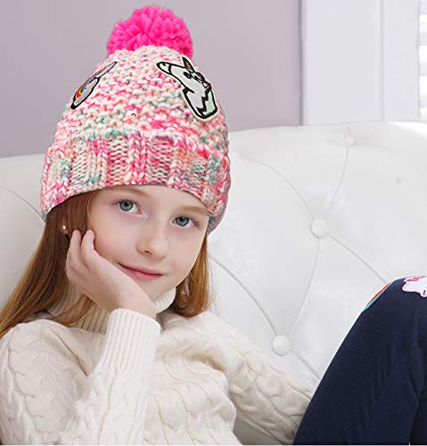 Girls Knitted Unicorn Bobble Hat - Pink
