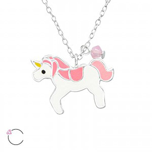 Floss & Rock Musical Unicorn Jewellery Box with 925 Sterling Silver Unicorn Necklace and Loop Earrings for Pierced Ears