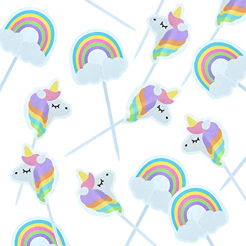 Unicorns & Rainbows Cupcake Picks | Unicorn Cake Decorations | Cake Toppers | 24 Pack