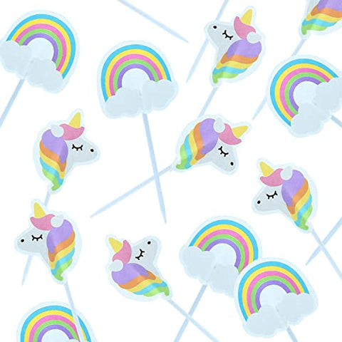 Unicorns & Rainbows Cupcake Picks | Unicorn Cake Decorations | Cake Toppers | 24 Pack