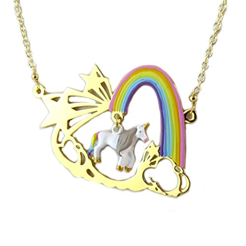 Handmade collier 'Monde Merveilleux'(unicorn)multicolored gilded.