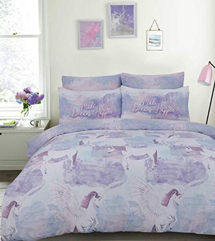 Pegasus Unicorn Lilac Double Quilt/Duvet Cover Set, 3 Pcs