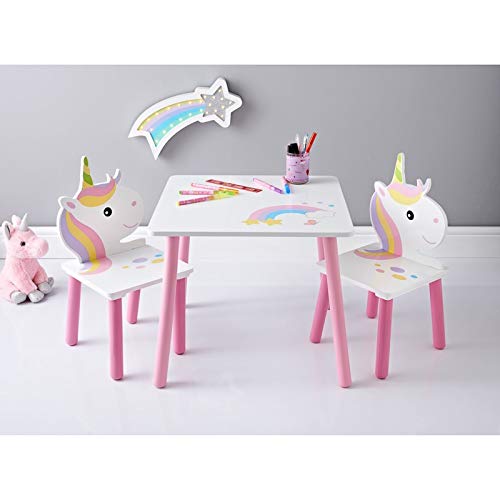 Amazing Unicorn Children Pink White Wooden Table Chairs Furniture Set