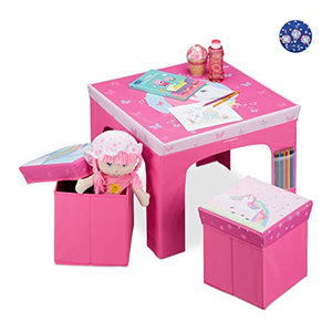 Unicorn Themed Children’s Folding Furniture | Table & Storage Ottomans | Pink