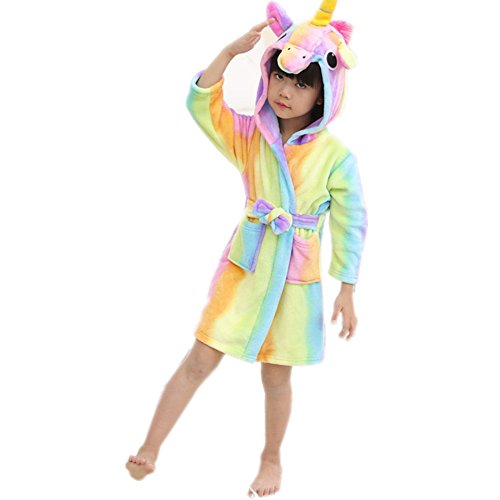 Rainbow Fox Kids Bathrobes Hooded Unicorn Towelling Bathrobes Dressing Gown Soft Warm Flannel Cartoon Animal Bathrobes Rainbow Pegasus For height Lower Than 140cm (Rainbow, 140(130-140cm))