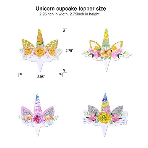 Unicorn Cupcake Cases & Decorations, Unicorn Cupcake Toppers Horn (24 Pack)