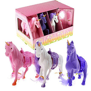 Large Flocked Magic Unicorn Play Figures in Stable Play Set Toy | Set Of 3