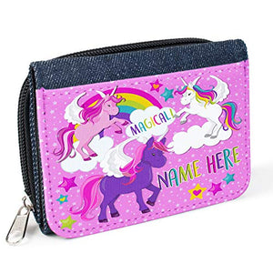 Personalised Unicorn & Rainbow Girls Purse | Denim Coin Money Wallet 