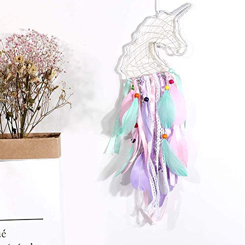 Pretty Unicorn Shaped Dream Catcher | With Feathers & Beads 