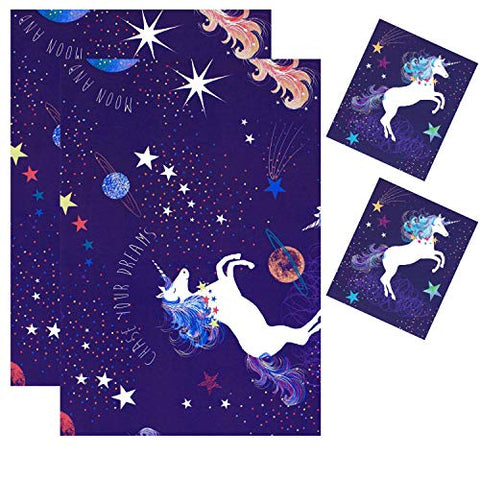 Unicorn Stars Wrapping Paper Blue 
