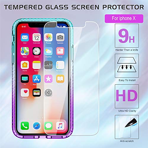LeYi Case for iPhone XS/iPhone X with Glass Screen Protector [2 pack], Girl Women 3D Glitter Liquid Cute Personalised Clear Silicone Gel Shockproof Phone Cover Apple iPhone XS iPhone X Blue Purple