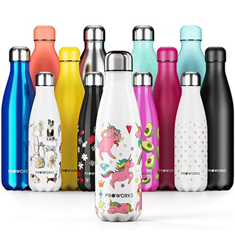 Proworks Stainless Steel Water Bottle | Unicorn Design |  BPA Free Vacuum Insulated| 750ml