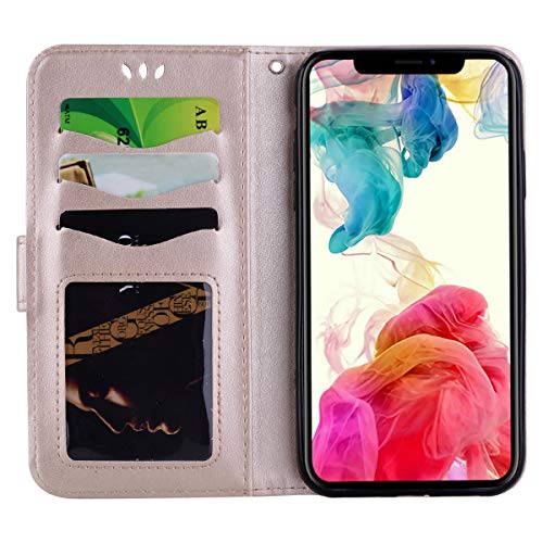 iPhone X Case, iPhone XS Case, Ailisi [Rainbow Unicorn] Premium Leather Flip Wallet Phone Case Anti-Scratch Magnetic Protective Cover with TPU Inner, Card Slots, Folding Stand–iPhone X/XS, Gold
