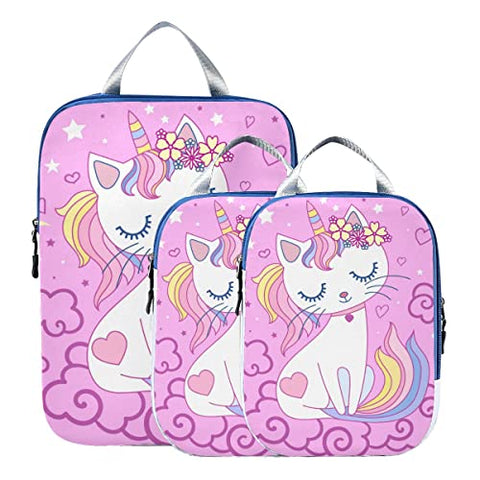 Unicorn Cat Suitcase Packing Cubes For Suitcases | 3 Set | Luggage Organiser Cubes 