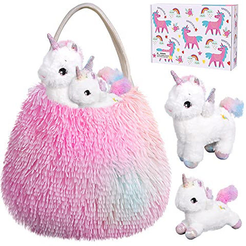 Unicorn Plush Toy In A Furry Handbag | Soft Cuddly Toys | Pink | Tacobear