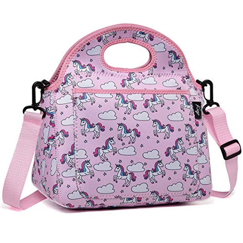 Unicorn Insulated Kids Lunch Tote Children’s Lunch Box with Front Pocket and Detachable Adjustable Shoulder Strap