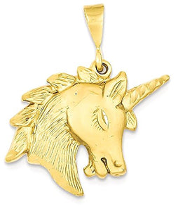 14k Yellow Gold Unicorn Head Pendant Charm Necklace For Women