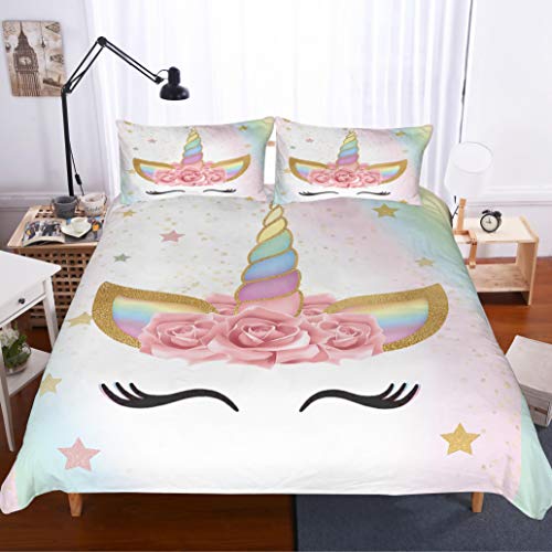 Floral Unicorn Design Double Duvet Cover Set | 200x200cm