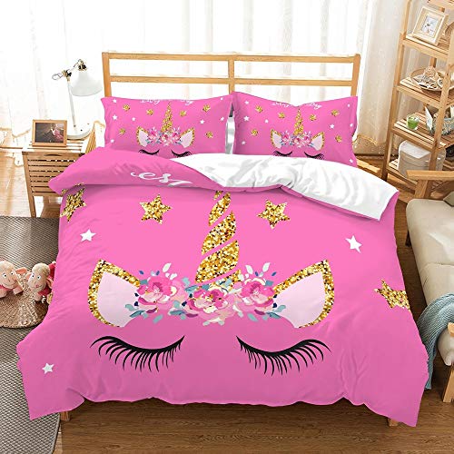 Sleepy Unicorn | Queen Sized Duvet Cover Set | Pink