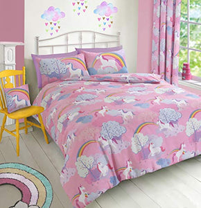 Girls Rainbow Unicorn Cot/Toddler Bed Duvet Cover Bedding Set | 120 x 150cm