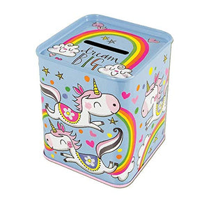 Unicorn money box tin colourful