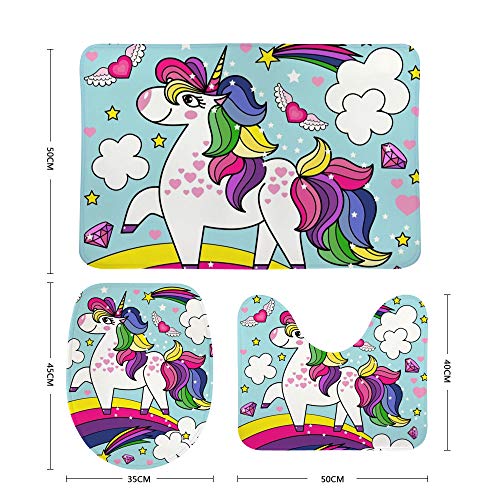 Multicoloured Unicorn Bathroom Set | Toilet Pedestal Rug 