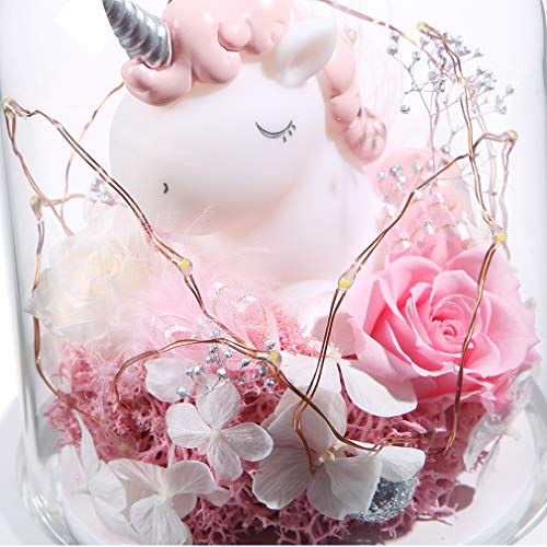 Floral Unicorn In Glass Dome Gift 