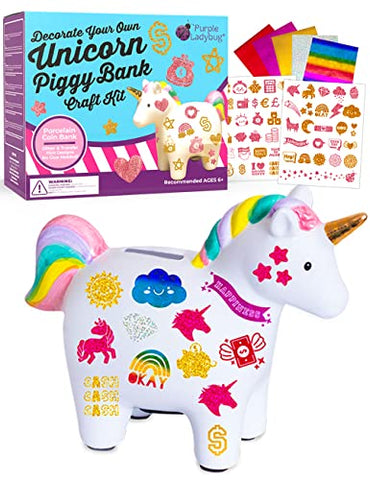 Unicorn Money Bank | Decorating Craft Kit | For Girl 4 Year + | Purple Ladybug
