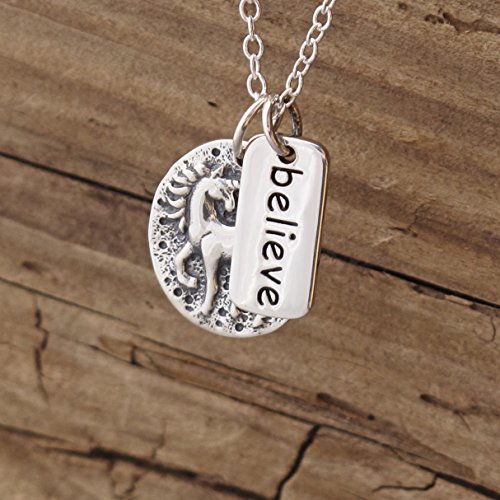 unicorn necklance with quote "believe"